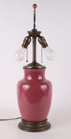 Glazed Pink Porcelain Vase Fitted as a Lamp