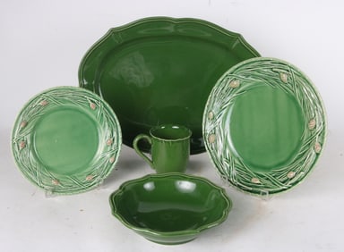Group of Pierre Deux Green Glazed Ceramic Dinnerware