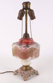 Victorian Floral Decorated Glass Lamp