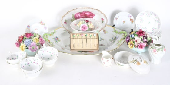 Group of Floral Decorated Serving Articles