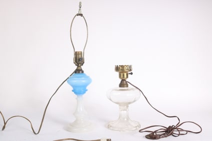 Two Electrified Glass Oil Lamps