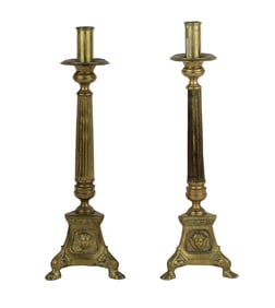 Pair of Baroque Style Brass Altar Candlesticks