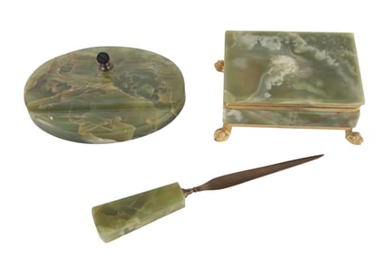 Three Green Onyx Desk Articles