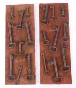 Pair of Wood Boards with Mounted Antique Keys
