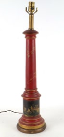 Red Painted Wooden Foliate Decorated Lamp