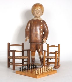 Folk Carved and Painted Figure of Young Man