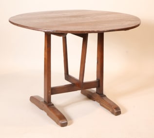 Georgian Oak Trestle-Based Cylindrical Table