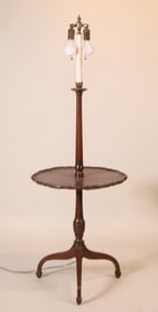 Three-legged Wooden Table with Affixed Lamp