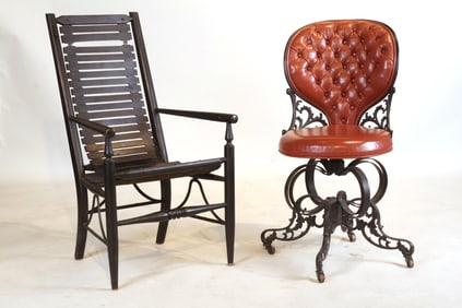 Casted Centri-pedal Spring Chair and Wooden Black Slatback Chair