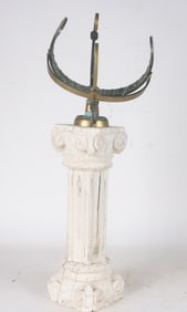 Carved Wood and Brass Columnar Sun-Dial