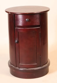 Cylindrical Wood Side Table with Cabinet and Drawer
