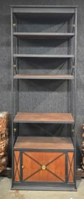 Metal-Framed Bookshelf with Wooden Cabinet and Shelves