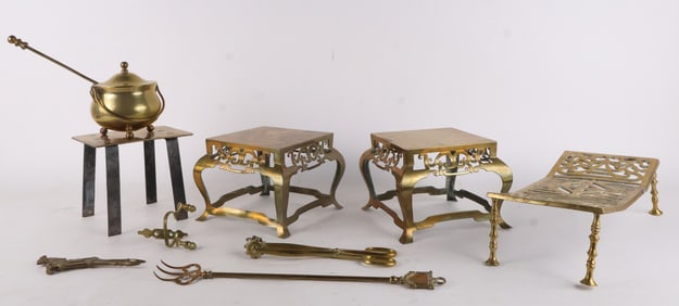 Group of Assorted Brass and Bronze Fireplace Equipment