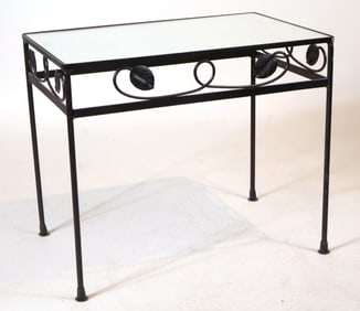 Black Painted Metal Glass Top Side Table