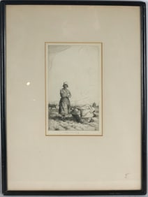 William Lee Hankey, "Girl of the Fields," Etching
