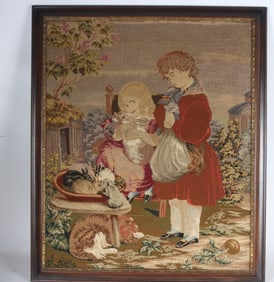 Large Framed Antique Needlework Tapestry