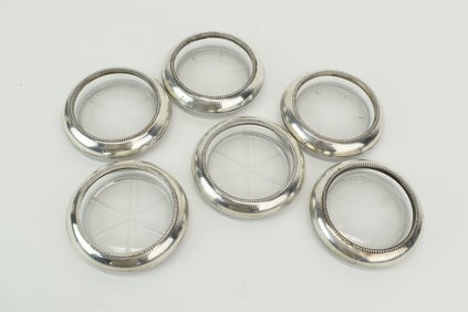 Set of Six Frank Whiting Sterling Silver Collared Coasters