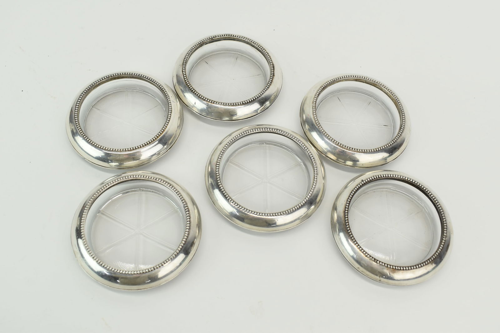 Set of Six Frank Whiting Sterling Silver Collared Coasters