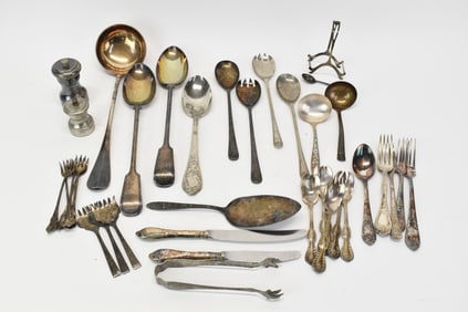 Group of Assorted Silver Plated Flatware and Serving Pieces