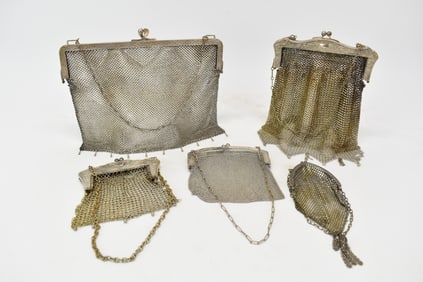 Vintage Group of Five German Silver Mesh Purses