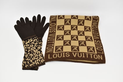 Authentic Louis Vuitton Women's Cashmere Gloves and Winter Scarf