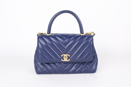 Chanel Style Coco Top Handle Chevron Quilted Bag