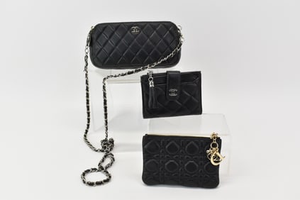 Chanel Style Black Quilted Compact Zipped Pocket Wallet