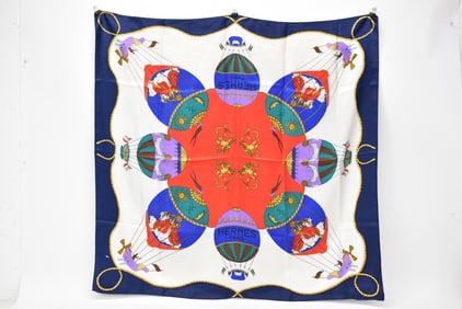 Hermes Style Hot Air Balloon Decorated Silk Scarf
