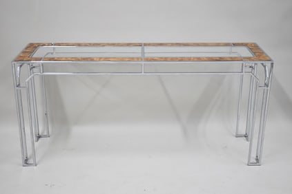 IMO MILO BAUGHMAN Style Chrome and Glass Top Console Table