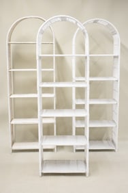 Five Assorted White Wicker Book Shelves