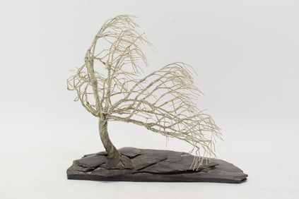 Modern Aluminum Wind Swept Tree on Slate