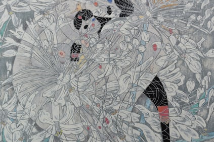 Tiefeng Jiang "Little White Flowers" Mixed Media on Paper 13/293