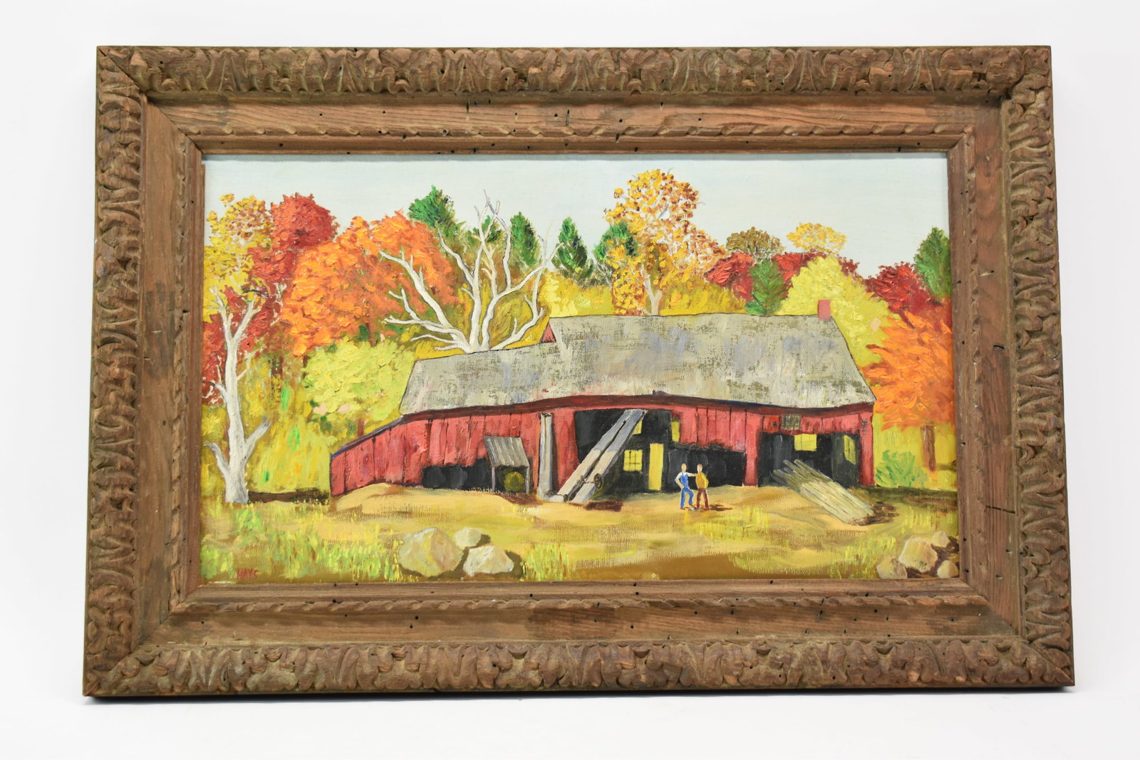 Mortimer A. Hays Oil On Canvas Barn Scene: Mortimer A. Hays Oil On Canvas Barn Scene Mortimer A. Hays Oil On Canvasdepicting a barn scene. Frame: 20 1/4" x 30 1/4". Sight: 13 1/2" x 23 1/2". Used condition. Signed L.R. Prov