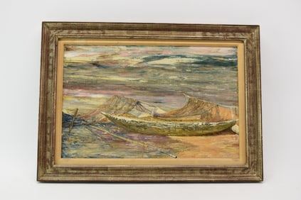 Mortimer A. Hays, Native Boat, Oil On Canvas Painting