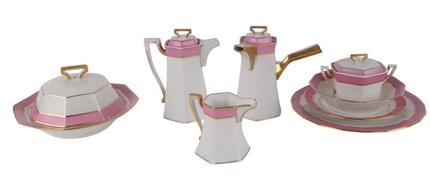 Limoges Pink Banded Partial Porcelain Tea Service