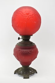 Antique Rare Red Rose Glass Gone With the Wind Lamps