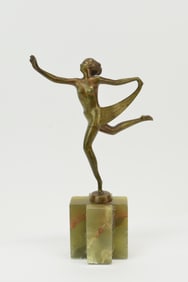 Josef Lorenzl Art Deco Bronze of Female Dancer on Onyx Base