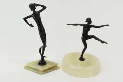 Two Painted Bronze Females on Onyx Bases