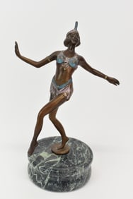 After Aurore Onu Painted Bronze of Art Deco Dancer