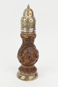 Carved Wooden Caster with Scottish Provincial Silver Mounts