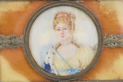 Painted Miniature of Queen Louis of Prussia on Glass and Brass Jewelry Box