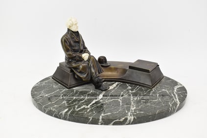 Julius Paul Schmidt-Felling Bronze Inkwell on Large Marble Base