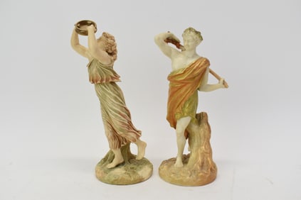 Pair of James Hadley Royal Worcester Figures Male and Female