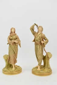 Pair of Royal Worcester James Hadley Chinguin Indians Male and Female