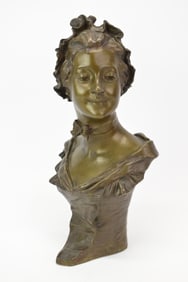 Large Georges Van der Straeten Bronze Bust of Woman
