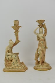 Two Royal Worcester Candleholders Designed for Clarke's Cricklite