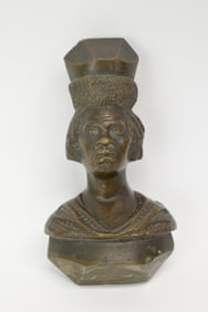 Small Bronze Bust of Man with Crown and Feathers