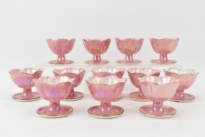 Set of 12 Maling Pink Sherbets With Mother-of-Pearl Glaze