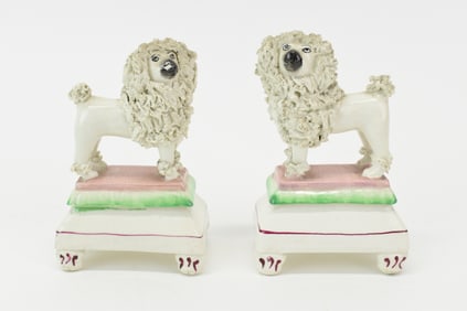 Pair of Staffordshire Dogs on Pedestals