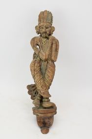 Antique Carved Wooden Temple Dancer Figural
